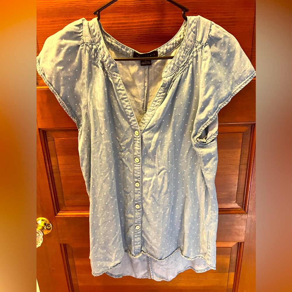 Sanctuary soft denim shirt with white polka dots